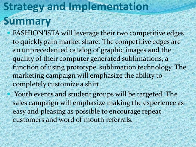 Strategy and implementation summary business plan